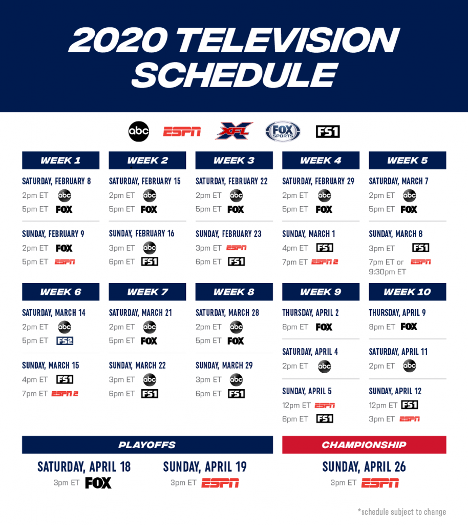 XFL Broadcast Schedule