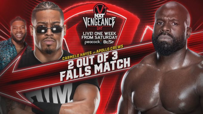 Carmelo Hayes vs. Apollo Crews 2-out-of-3 Falls match added to NXT Vengeance Day