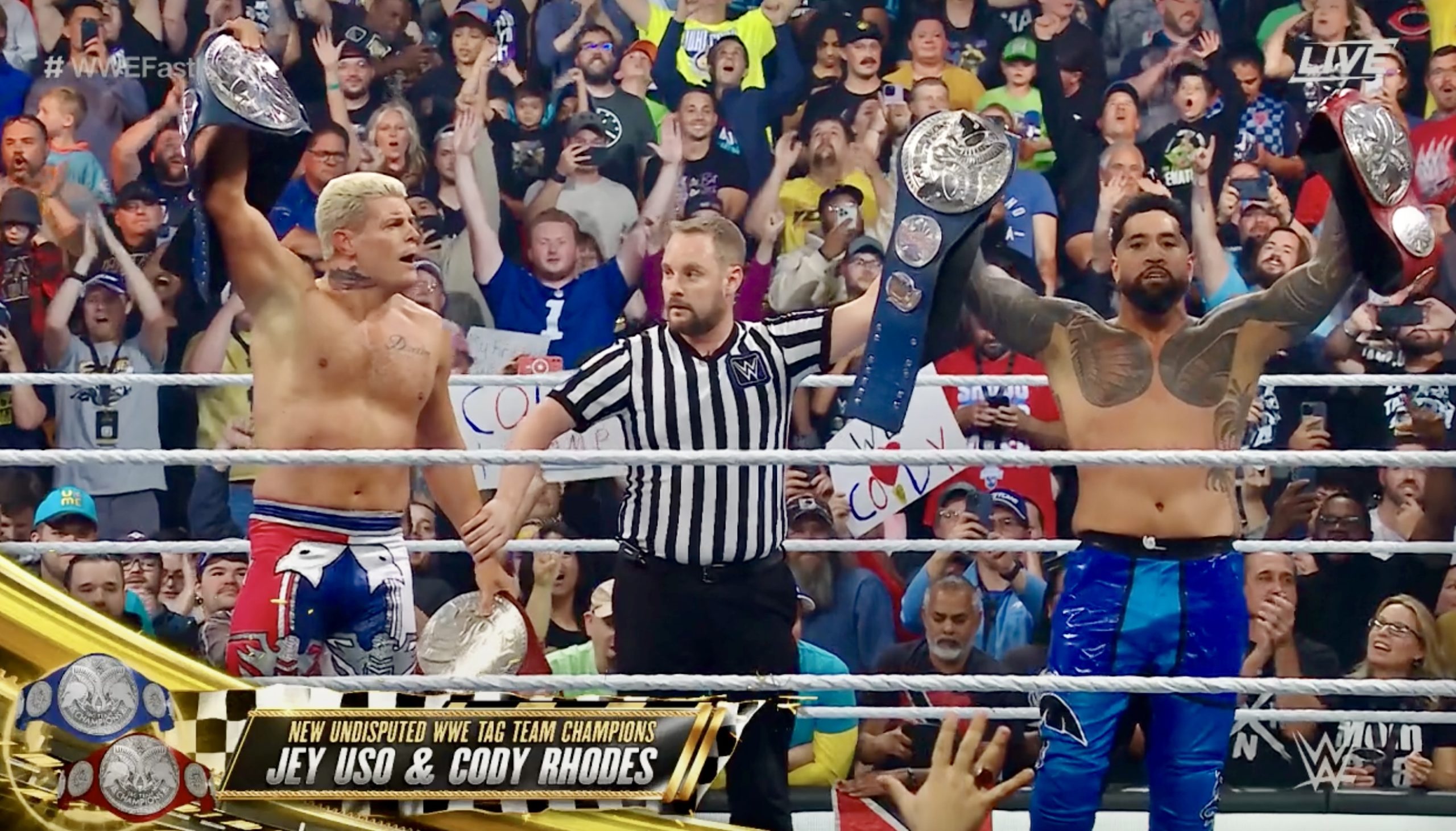 Cody Rhodes and Jey Uso win the Undisputed WWE Tag Team Titles at Fastlane