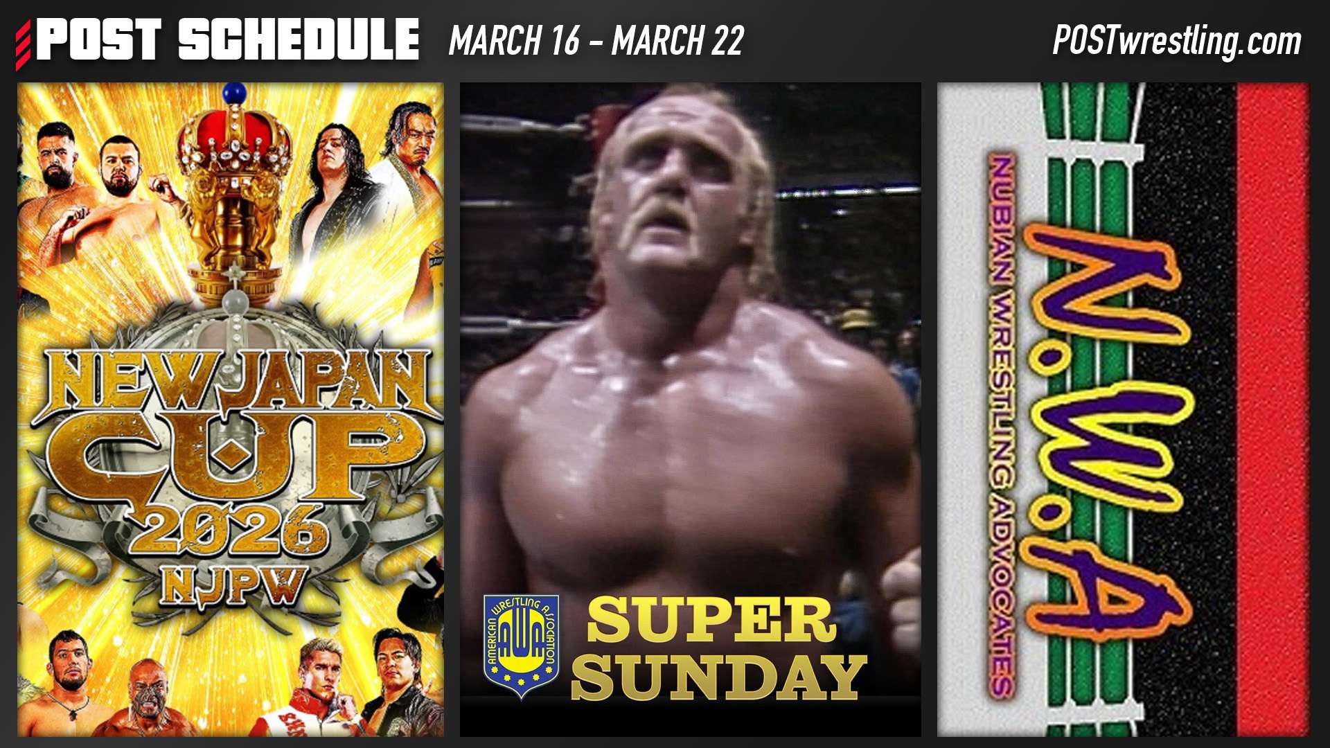 POST SCHEDULE: AWA Super Sunday, New Japan Cup Final, The N.W.A. Podcast & Wellness Policy