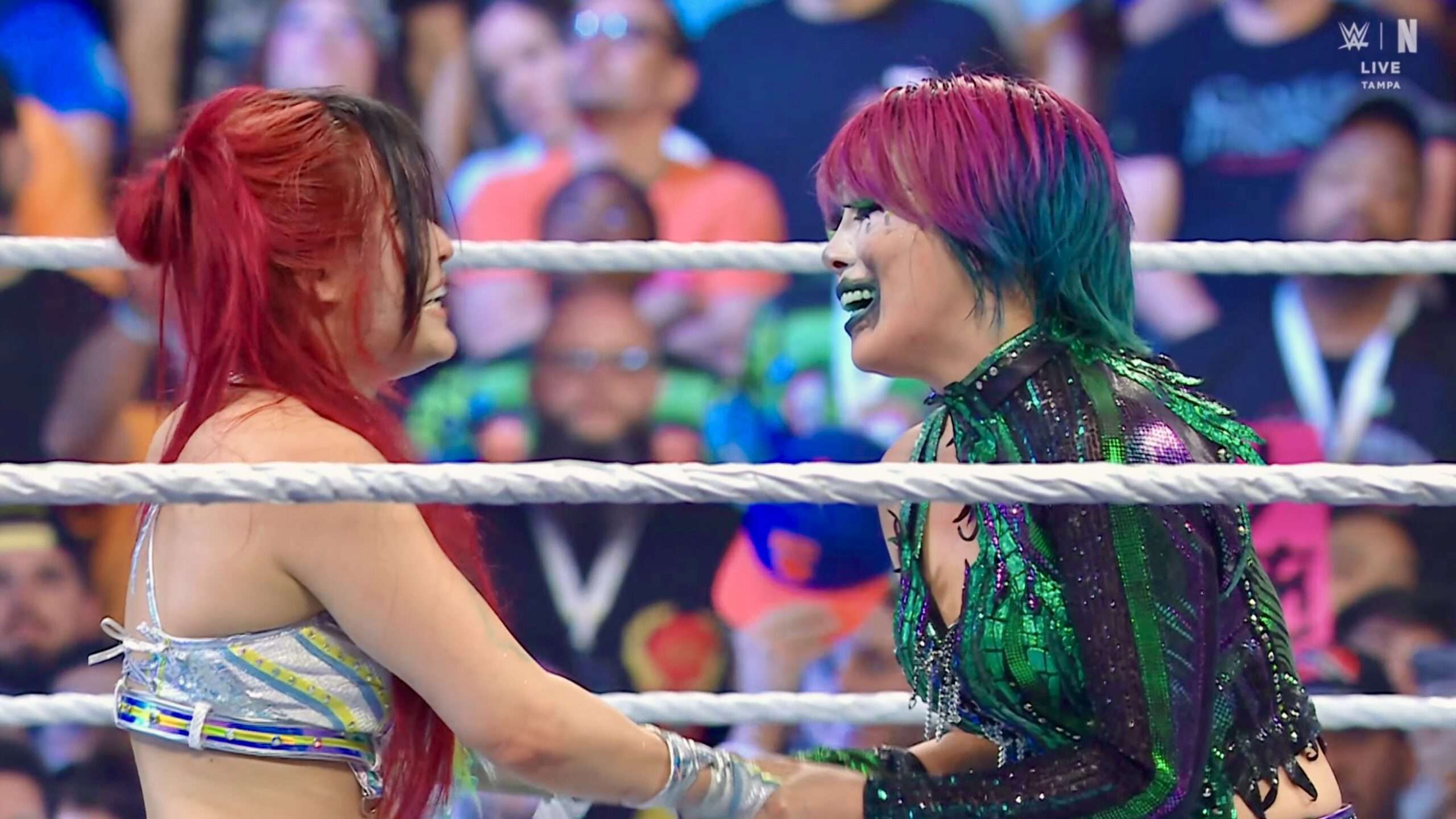 asuka　YOKE 21AW ROTHKO JQ LOOSED IYO SKY defeats Asuka at WWE Backlash, both show respect